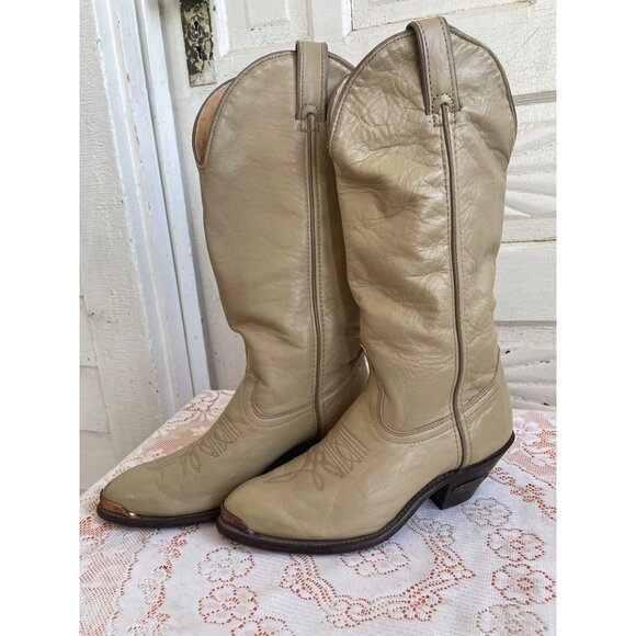 Vintage 1970s Code West Womens Western Boots Tan Taupe Size 6M - Picture 1 of 16